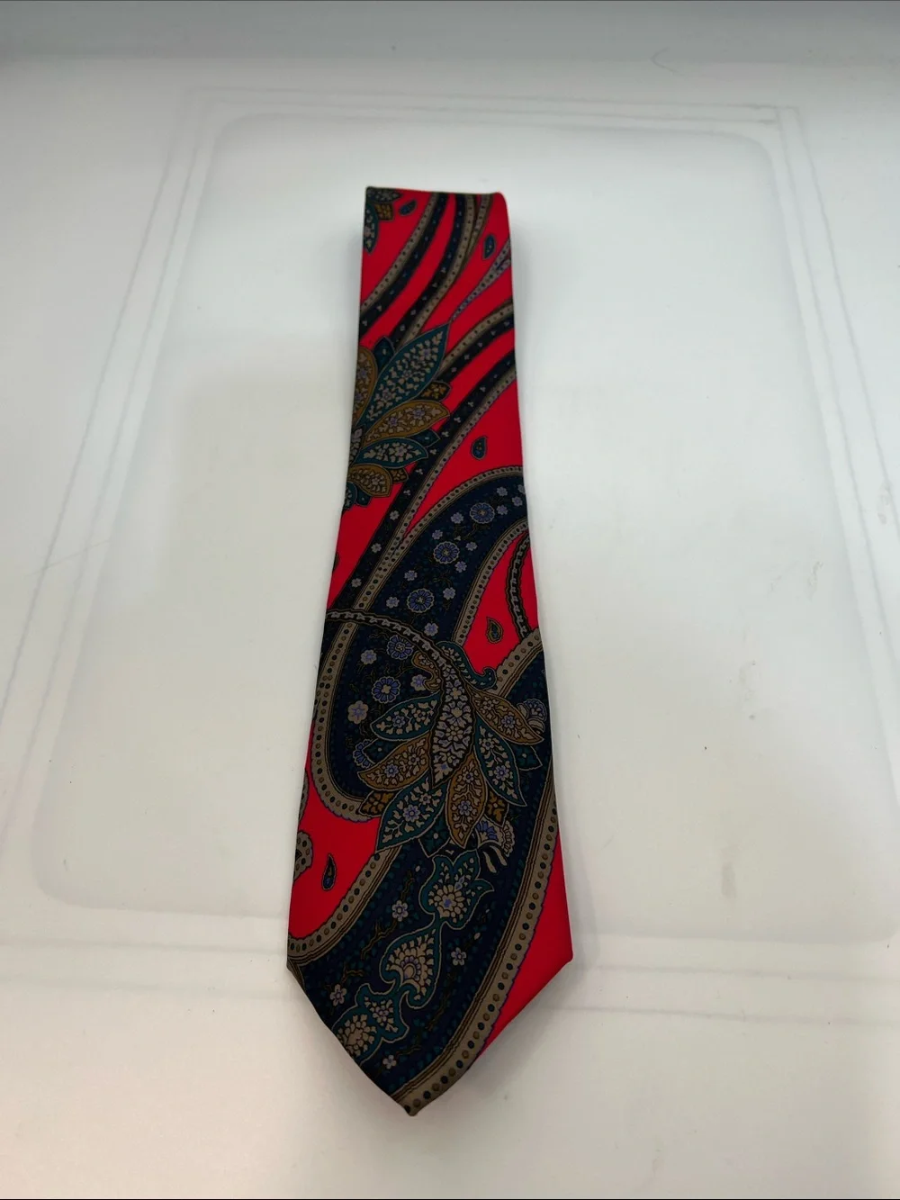 Liberty of London 100% Silk Paisley Necktie Red Navy Blue Made in USA